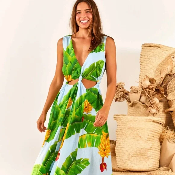 green emerald velvet dress Green Guipire Cut-Out Midi Dress  FARM Rio